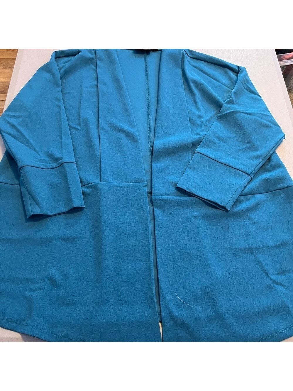 Nina Leonard Size Large Blazer Open Front Blue Stretch Pockets